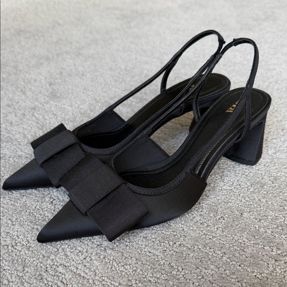 ZARA Black Pointed Slingback Pumps with Bow Brand new